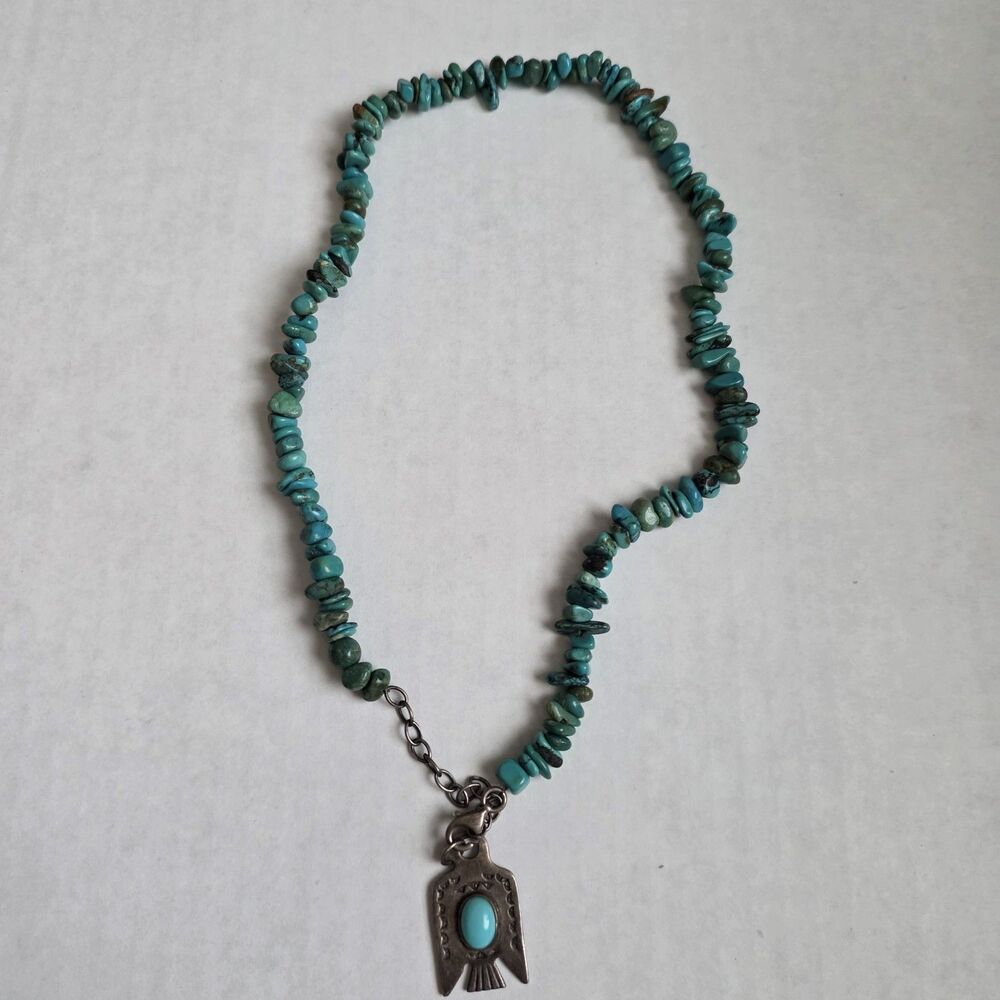Native American Thunderbird Necklace w/ Turquoise Stones 925 Peyote Bird Designs